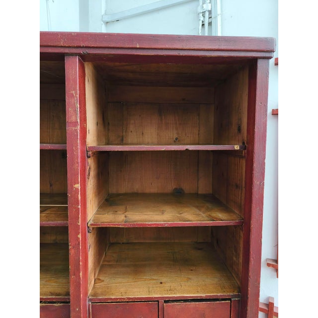 Wood Antique Burgundy-Colored Pharmacy Chest of Drawers, 1890s For Sale - Image 7 of 18