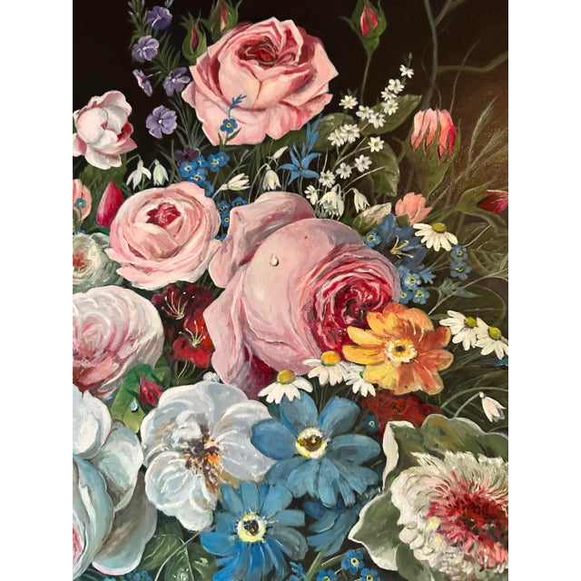 Victorian Large Framed Vintage Oil on Canvas Victorian Style Floral Painting For Sale - Image 3 of 13