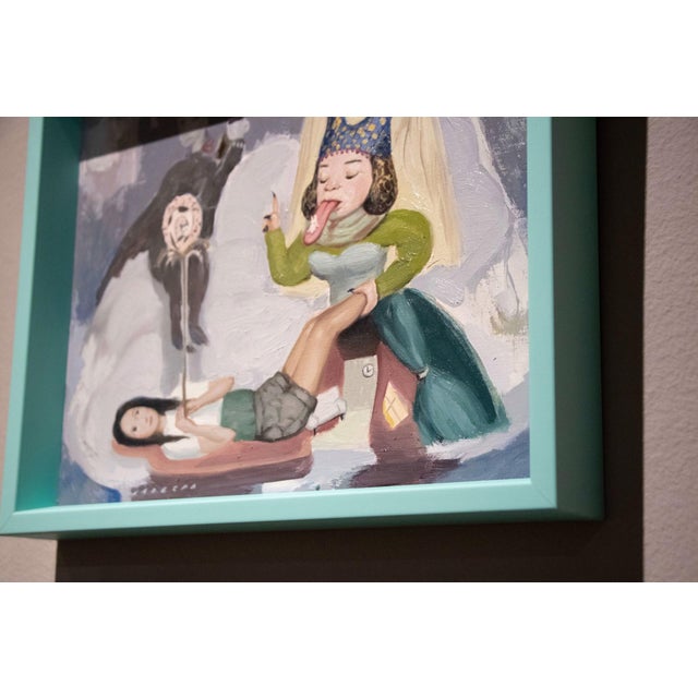Early 21st Century Wisdom by Nadezda | Oil on Panel depicting a surreal scene with figures and symbolic elements. For Sale - Image 5 of 5