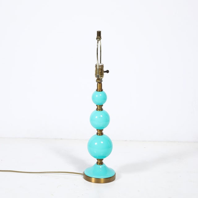 Blue Mid-Century Modernist Hand-Blown Murano Glass Ball Table Lamp in Robins Egg Blue For Sale - Image 8 of 11