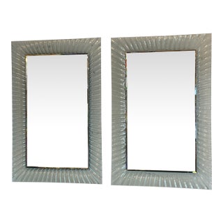 Vintage Pair of Italian Murano Wavy Ruffle Scalloped Glass Wall Mirrors For Sale