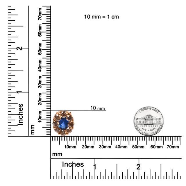 18K Rose Gold 5/8 Cttw White and Brown Diamond Accent and 7 x 4mm Oval Blue Sapphire Gemstone Statement Halo Cluster Pendant Necklace For Sale In New York - Image 6 of 6