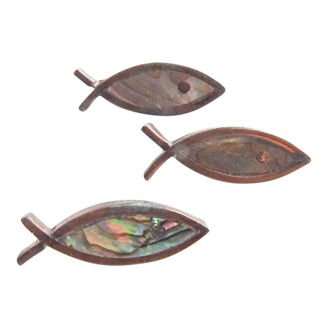 Vintage Copper & Abalone Shell Fish Buttons - Set of 3 For Sale
