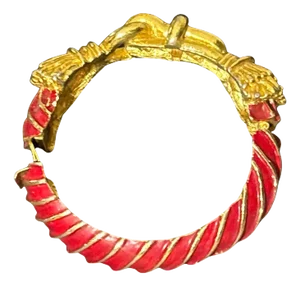 Vintage 1970s Kenneth Jay Lane Gold and Red Enamel Statement Bracelet