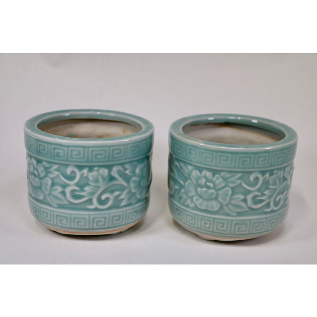 Late 20th Century Late 20th Century Celadon Small Planter/Brush/Incense Pot-a Pair For Sale - Image 5 of 11