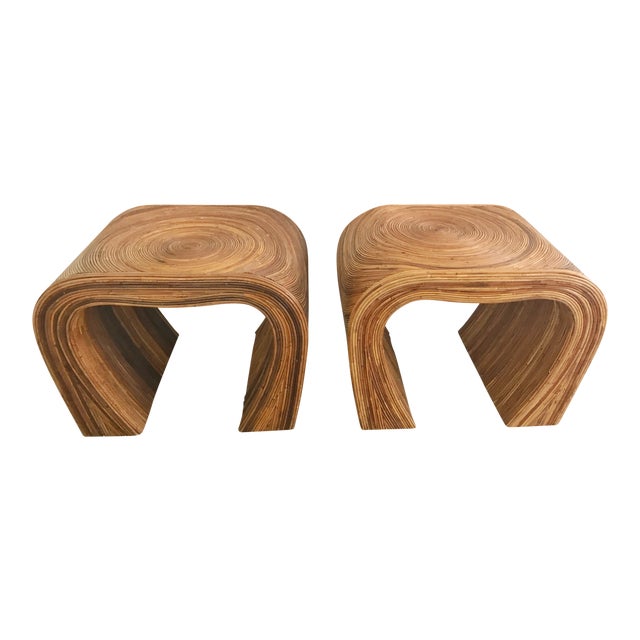 Vintage Reed & Rattan Waterfall Tables A Pair Chairish