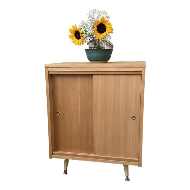 Mid Century Modern Style Sliding Door Cabinet For Sale