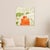 Food Lady depicts a seated female figure dressed in vivid orange, set within a landscape of green hills, wind turbines,...