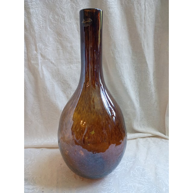 Vintage Murano Amber Crackle Glass Bottle Vase - 16" For Sale - Image 4 of 8