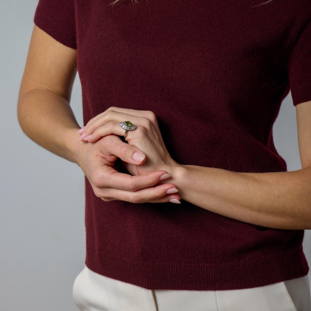 Mid 20th Century Vintage 3.20 Carat Peridot Diamond Platinum Ballerina Ring, Size 4.75 For Sale - Image 5 of 6