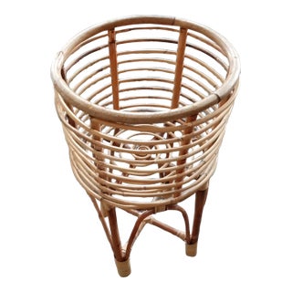 1970s Handmade Bent Bamboo Rattan Planter Stand For Sale