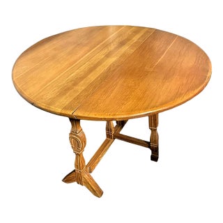 A. Brandt Ranch Oak Fort Worth Drop Leaf 48" Round Dining Table Convertible to Console - Vintage Mid 20th Century For Sale