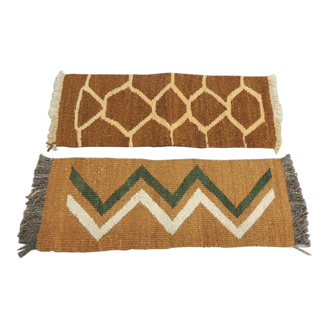 Vintage Petite Woven Rug Samples - Set of 2 For Sale