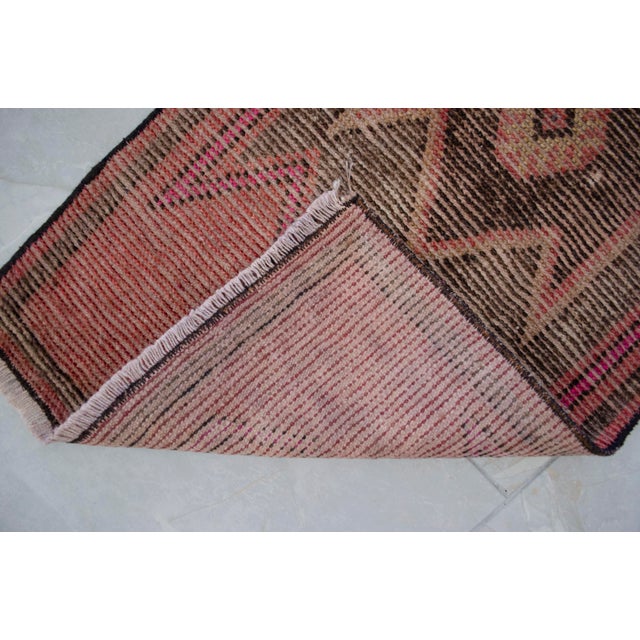 Distressed Low Pile Rug Kurdish Yastik Small Rug Faded Colors Mat Entry Decor - 19'' X 38'' For Sale - Image 9 of 14