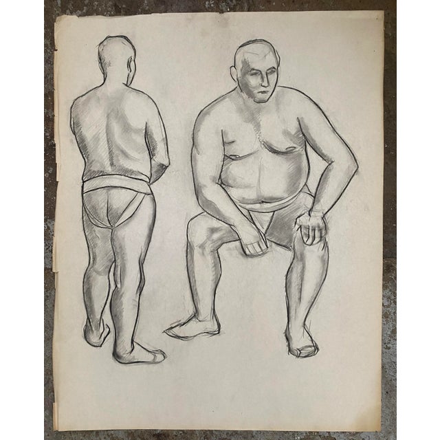 Male nude from the front and back drawing by James Wilson. Unsigned, from a group of works by the artist. This will be...