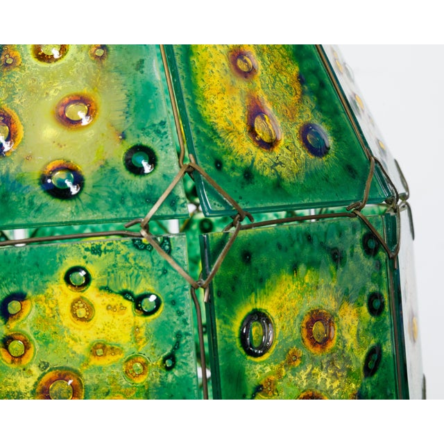 Late 20th Century Felipe Derflingher Art Glass Pendant Light Fixture with Green and Yellow Tones For Sale In Atlanta - Image 6 of 12