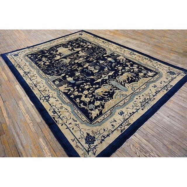 1920s Blue Traditional Scene Pictorial Animal Antique Chinese Peking Wool Rug For Sale - Image 10 of 10
