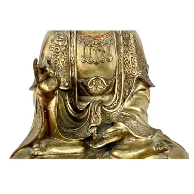 Mid 20th Century Chinese Gilt Guan Yin Buddha Bronze Sculpture For Sale - Image 5 of 11