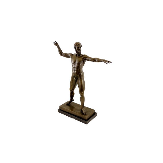 Metal Neo-Classical Nude Bronze Zeus Figurine on a Black Marble Base For Sale - Image 7 of 9