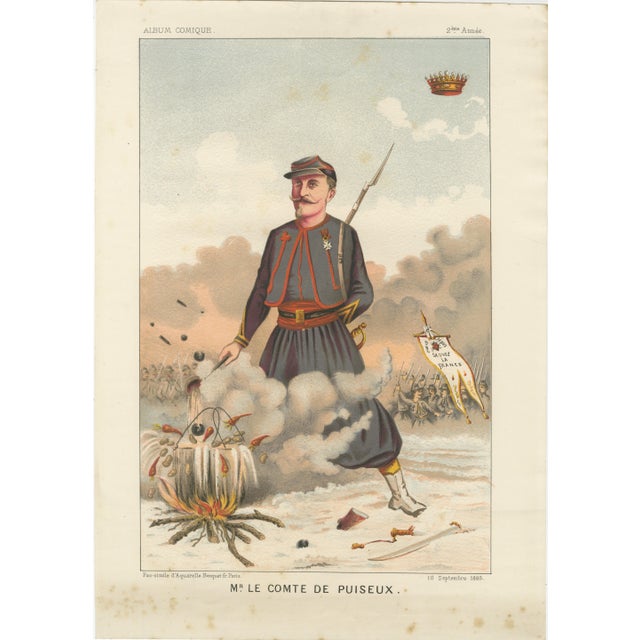 Mr. le Comte de Puiseux, French Zouave Satirical Chromolithograph, 1885 This lively French satirical chromolithograph...