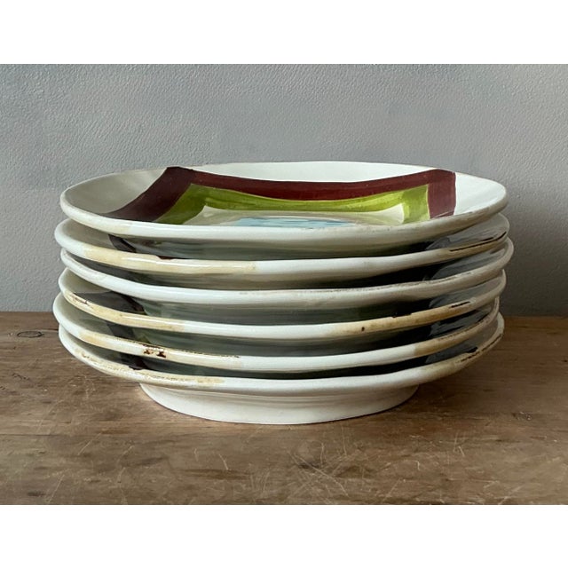 Late 20th Century Vintage Boho Italian Vietri Glazed Ceramic Salad Plates - Set of 6 For Sale - Image 5 of 8