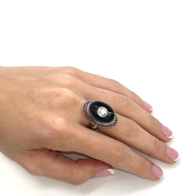 19th Century Vintage Platinum Cocktail Ring With 1ct. 6.5mm Diamond - Size 6.25 For Sale - Image 5 of 6