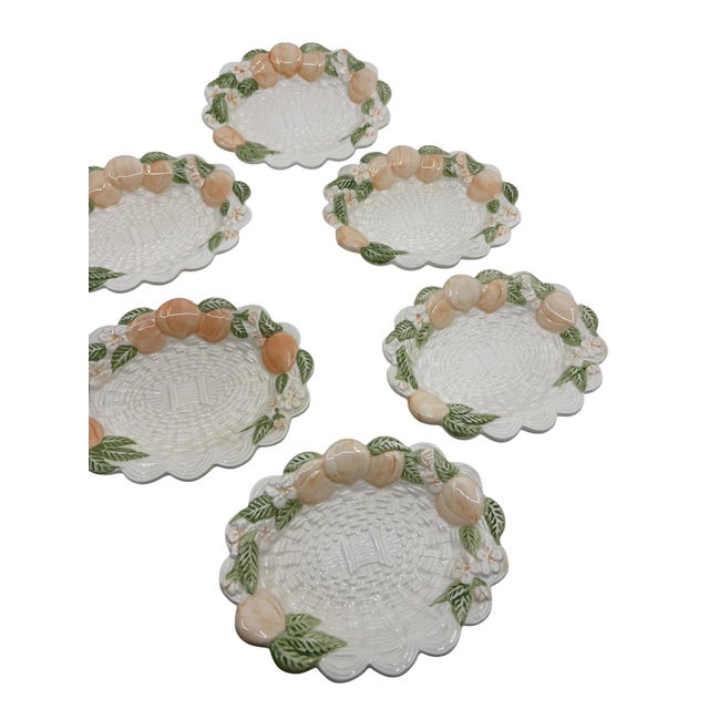 Vintage Ceramic Basketweave and Peach Decorative Dish Set - A Set of 6 For Sale - Image 4 of 10