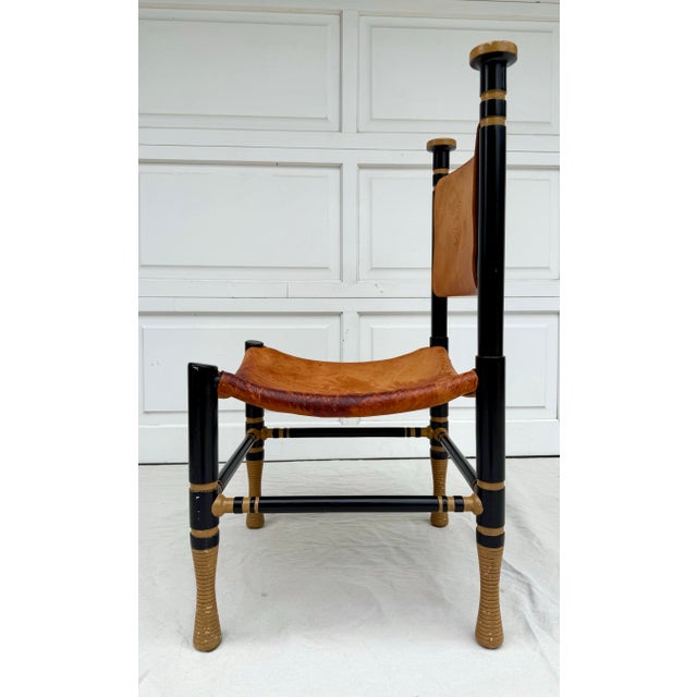 Mid 20th Century Italian Modern Mid-Century Leather and Wood Thebes-Style Chair For Sale - Image 5 of 12
