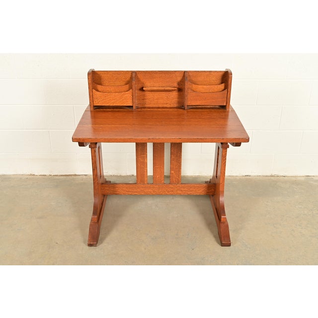 Limbert Antique Mission Oak Arts & Crafts Double Desk or Partner's Desk, Circa 1910 For Sale - Image 11 of 13