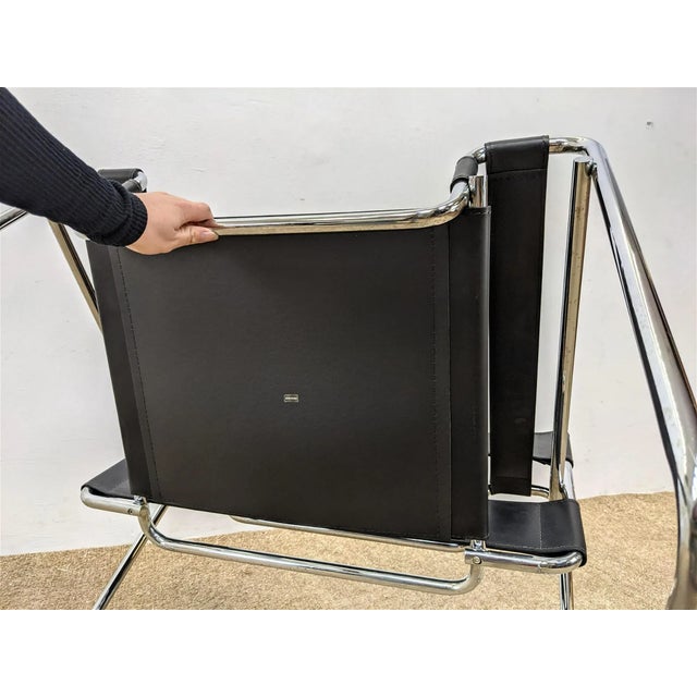 Metal 1960s Pair Marcel Breuer Wassily Black Leather Lounge Chairs For Sale - Image 7 of 8