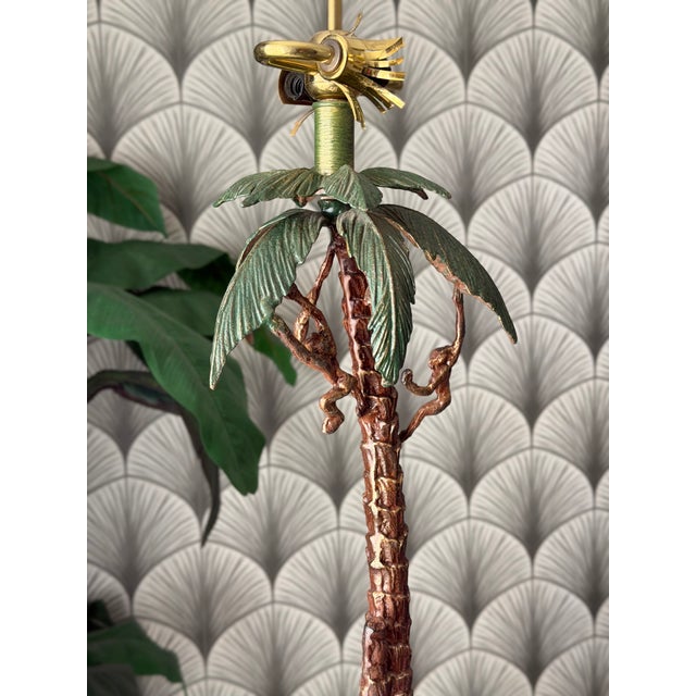 Vintage Tropical Tiki Jungle Safari Banana Palm Tree and Monkey Metal Table Lamp Attributed to Frederick Cooper For Sale In Los Angeles - Image 6 of 18