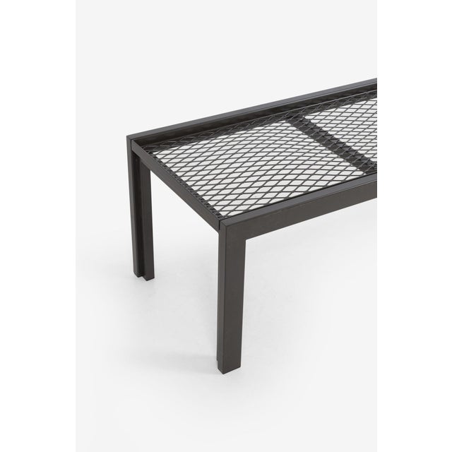 Van Keppel Green "VKG" Outdoor/Indoor Bench 1955c. Custom made by California Living 2000c. Metal T legs with mesh top...