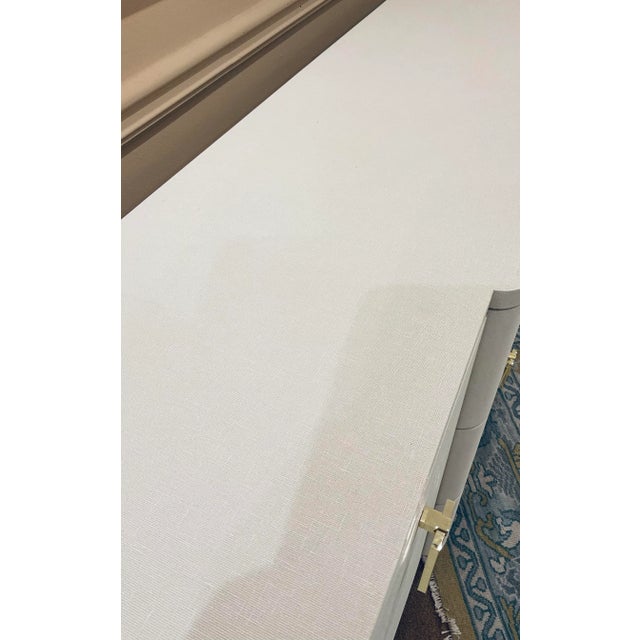 White Villa Home Modern Lacquered White Grasscloth Audrey Cabinet For Sale - Image 8 of 8