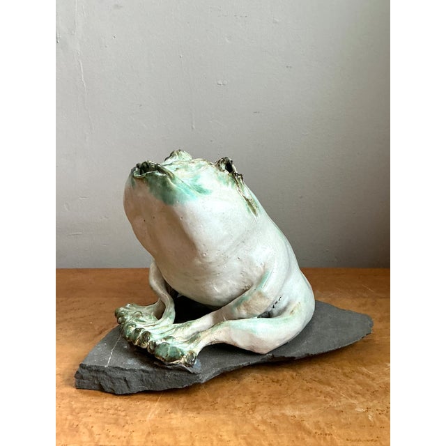 Vintage Ceramic Frog Sculpture on Stone Base For Sale - Image 12 of 14