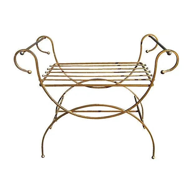 Mid-Century Modern 1960's Vintage Scrolled Gilt Metal Bench For Sale - Image 3 of 5