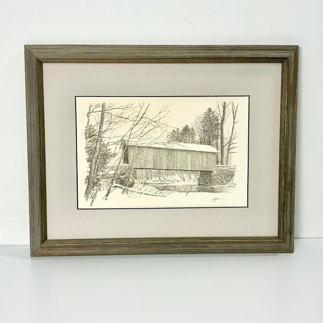Vintage Home is pleased to offer this framed and matted lithograph of a pencil drawing. The subject is a wood covered...