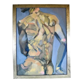 Framed Male Figure Study Oil Painting, " Blue David" For Sale