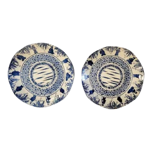 Japanese Porcelain Blue & White Charger Plates -A Pair