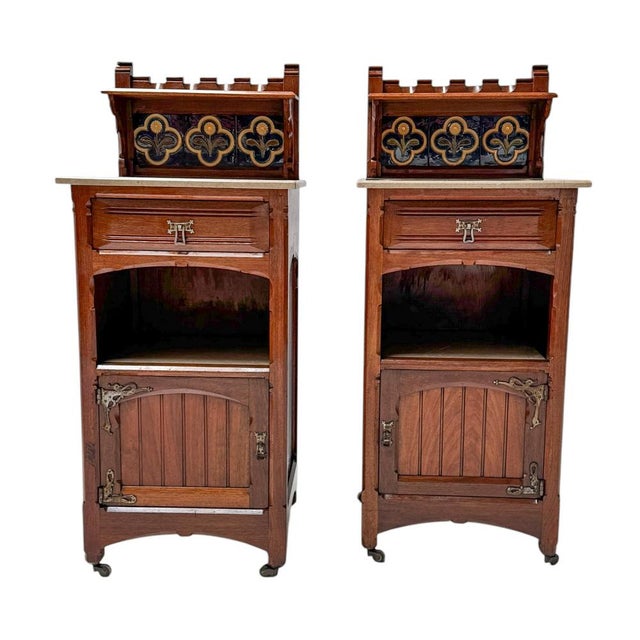 Brown Arts & Crafts Nightstands by Gustave Serrurier-Bovy, 1890s, Set of 2 For Sale - Image 8 of 14