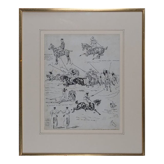 A Polo Cartoon 1895 Pen & Ink by Alfred Chantrey Corbould (1852-1920) For Sale