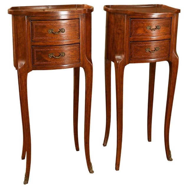 Louis XV Style Drum-Shaped Bedside Tables in Cherrywood and Marquetry, 1950s, Set of 2 For Sale - Image 6 of 6