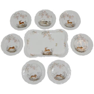 19th Century Carlsbad of Austria Porcelain Platter and Plates With Animal Theme For Sale