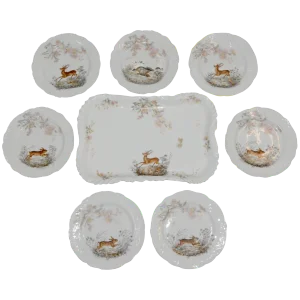19th Century Carlsbad of Austria Porcelain Platter and Plates With Animal Theme