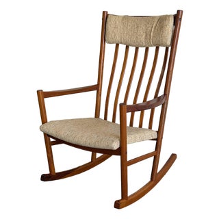 In Style of Hans Wegner Teak High Back Rocking Armchair Danish Vintage 1960s For Sale
