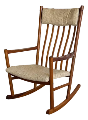 In Style of Hans Wegner Teak High Back Rocking Armchair Danish Vintage 1960s
