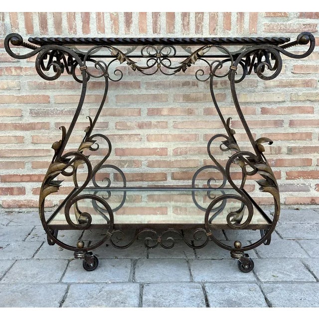 19th Century French Table Iron Bar Cart with Wheels For Sale - Image 10 of 15