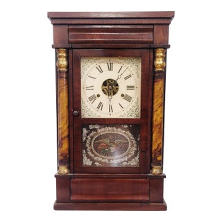American Mid 19th C Carved Gilt & Reverse Painted Seth Thomas Shelf Clock For Sale