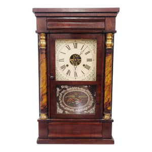 American Mid 19th C Carved Gilt & Reverse Painted Seth Thomas Shelf Clock