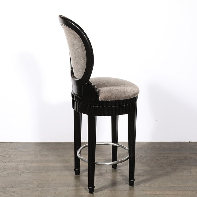 Art Deco Style Scalloped & Fluted Detailed Ebonized Walnut Swiveling Barstools For Sale - Image 9 of 18