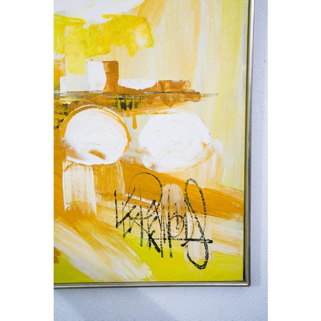 Mid Century Modern Painting Art Abstract Expressionist Lee Reynolds Yellow White For Sale - Image 4 of 10